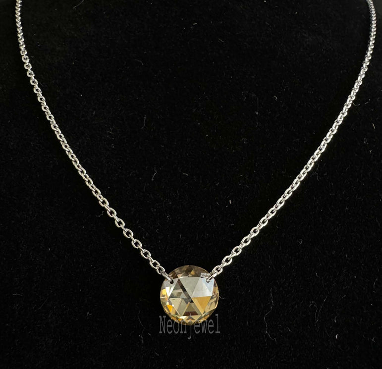Drill Diamond Necklace Rose Cut Round Diamond Pendant With 14k Gold Dangle Necklace