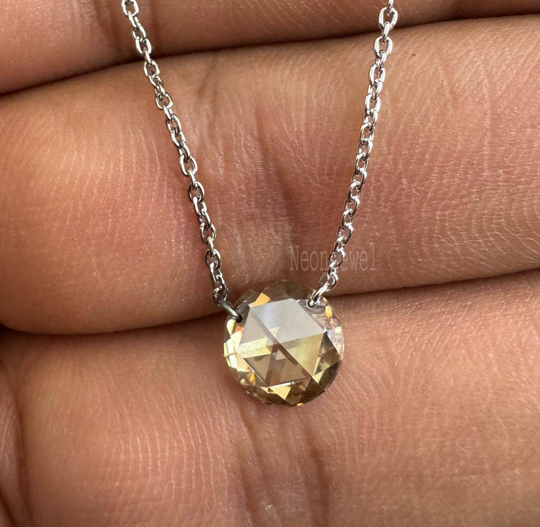 Drill Diamond Necklace Rose Cut Round Diamond Pendant With 14k Gold Dangle Necklace
