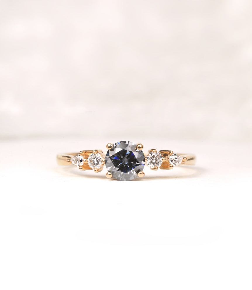 Five Stone Moissanite Engagement Ring 1.80 Ct Grey Round Moissanite Ring Anniversary Gift Ring