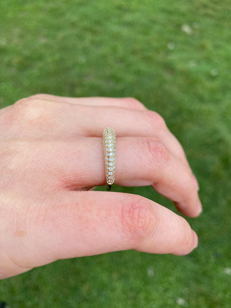 Dainty Round Moissanite Wedding Band Unique Stacking Ring