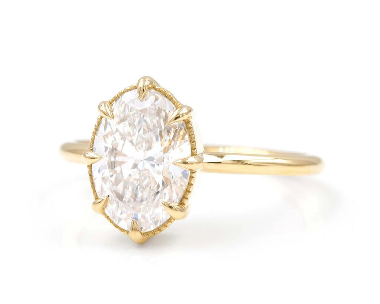 14K Solid Gold Ring 1.90 Ct Colorless Oval Cut Moissanite Solitaire Engagement Ring