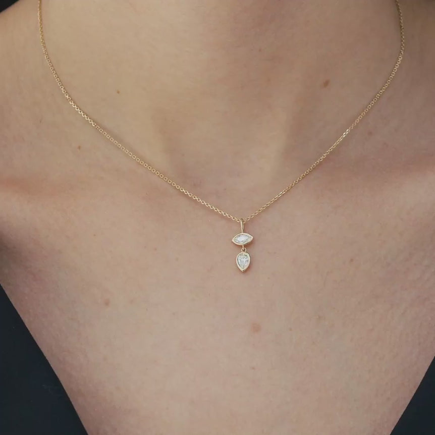 Diamond Leaf Pendant Necklace Everyday 14k Gold Bezel Set Charm Necklace Sparkling Marquise Lab Grown Unique Dainty Diamond Pendant (Copy) (Copy)