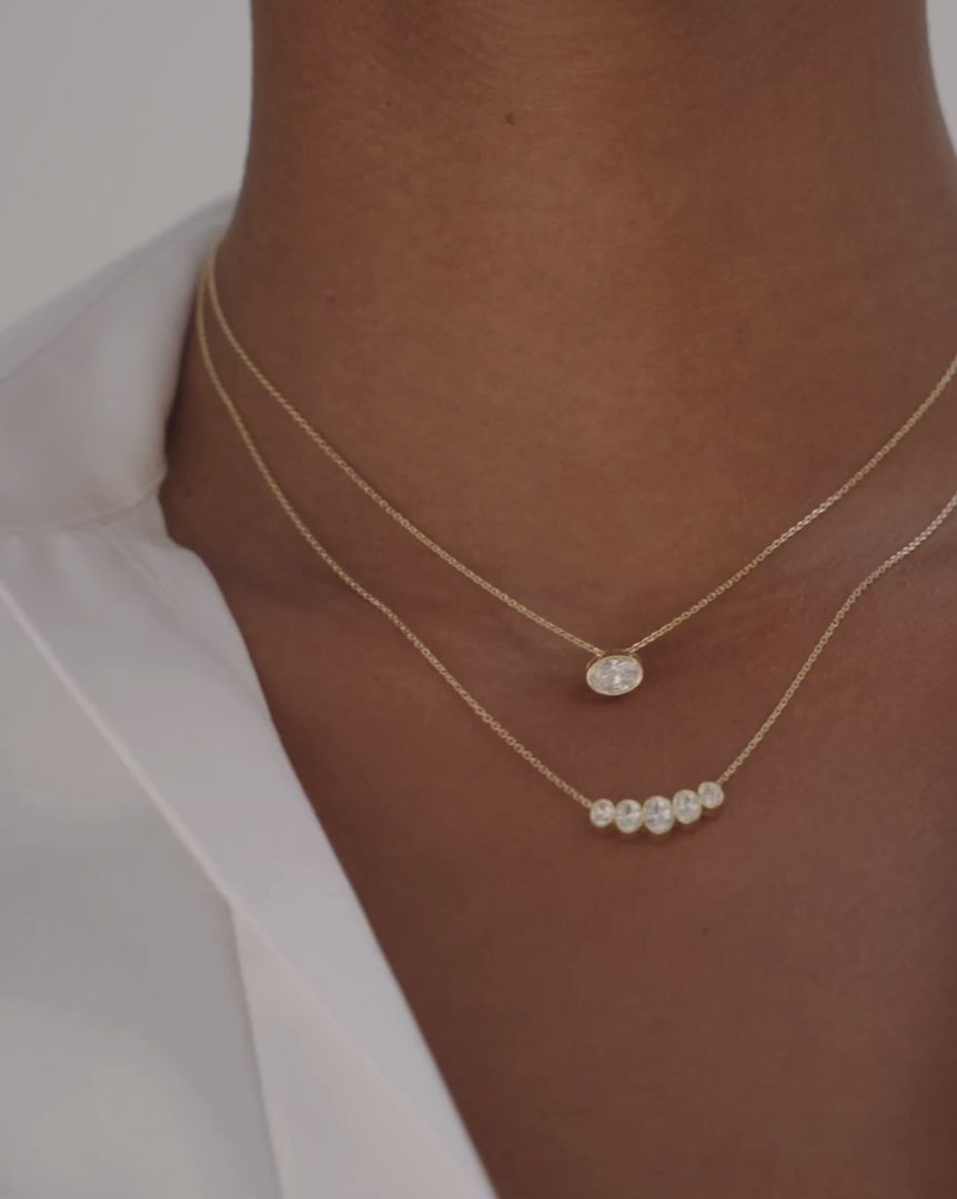 Oval Diamond Bar Necklace Minimalist 14k 18k Real Gold Charm Necklace Lab Grown Dainty Diamond Layering Everyday Wear Pendant Necklace