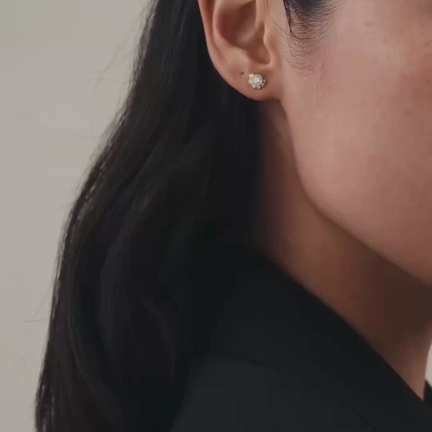 Bezel Set Round Diamond Cluster Stud Earring Lab Grown Diamond Dainty Minimalist Everyday Wear Stacking Piercing