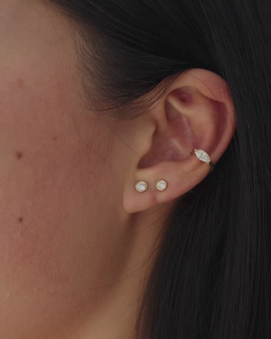 Diamond Ear Cuff 14k Solid Gold Marquise Cut Prong Set Sparkling Lab Grown Diamond Ear Cuff