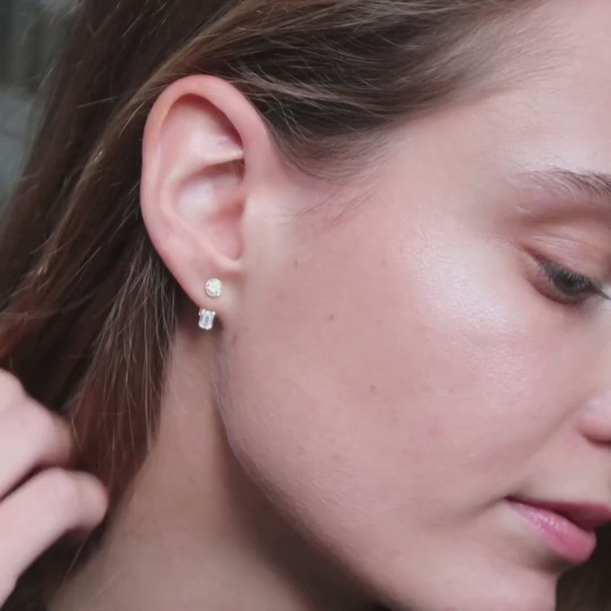 Emerald Diamond Ear Jacket 14k Solid Gold Dangle Drop Earring For Stud Prong Set Sparkling Lab Grown Diamond Earring