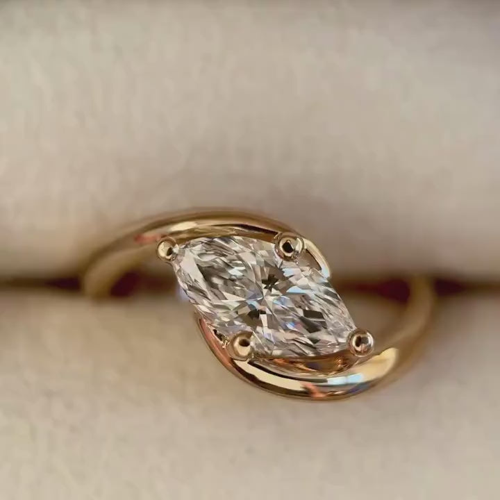 Vintage Moissanite Engagement Ring 2 Ct Colorless Marquise Moissanite Wedding Ring Solitaire Diamond Twisted Band Ring