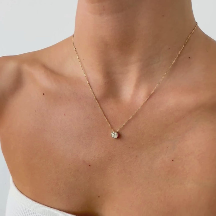 Round Diamond Pendant Necklace Bezel Set Charm Necklace Lab Grown Dainty Diamond Solitaire Everyday Wear Necklace