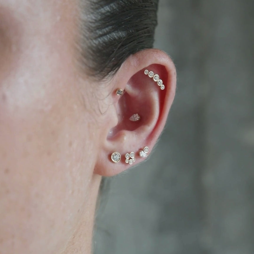 Bezel Set Round Diamond Cluster Stud Earrings 14k Real Solid Gold Lab Grown Diamond Dainty Minimalist Everyday Wear Stacking Piercing