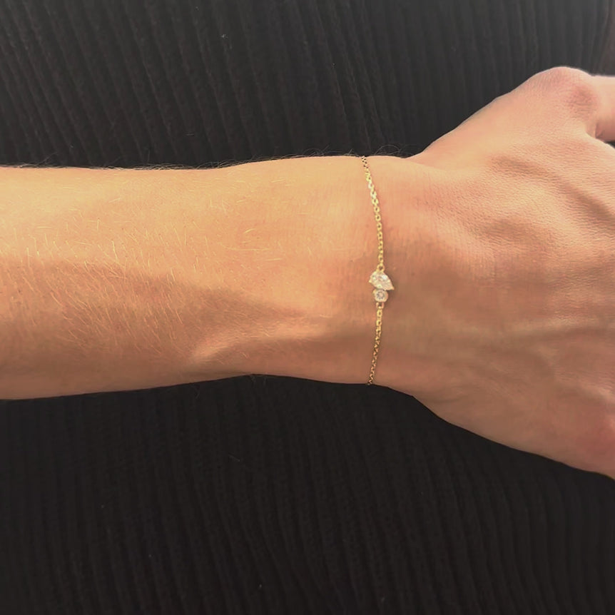 Dainty Diamond Bracelet 14k  Solid Gold Pear And Round Cut Lab Grown Diamond Minimalist Layering Everyday Solitaire Chunky Chain Bracelet