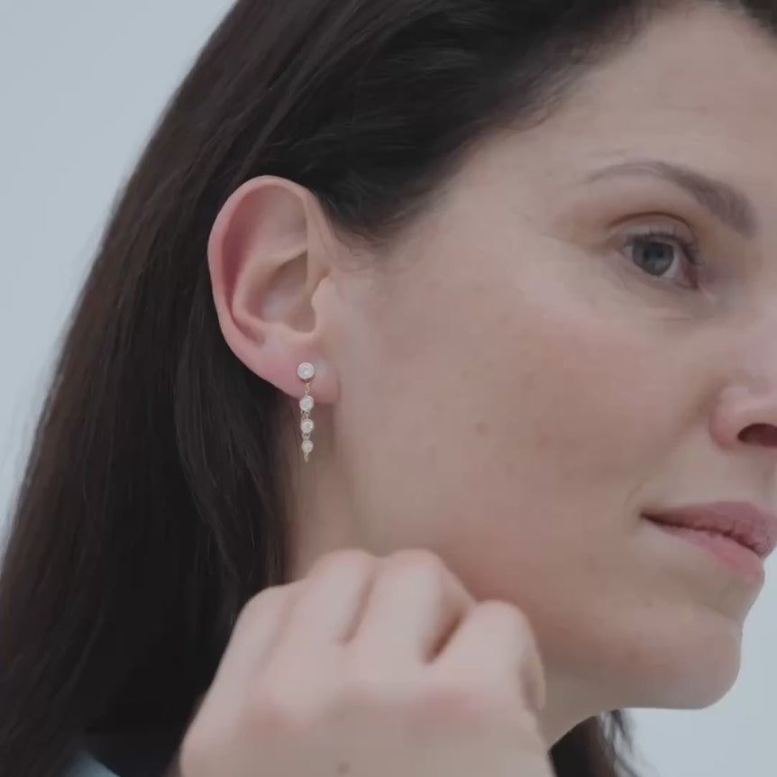 Diamond Chain Earring Ear Stud Chain Jacket Front Back Ear Jacket 14k Gold Dainty Minimalist Chain Earring Sparkling Lab Grown Earring