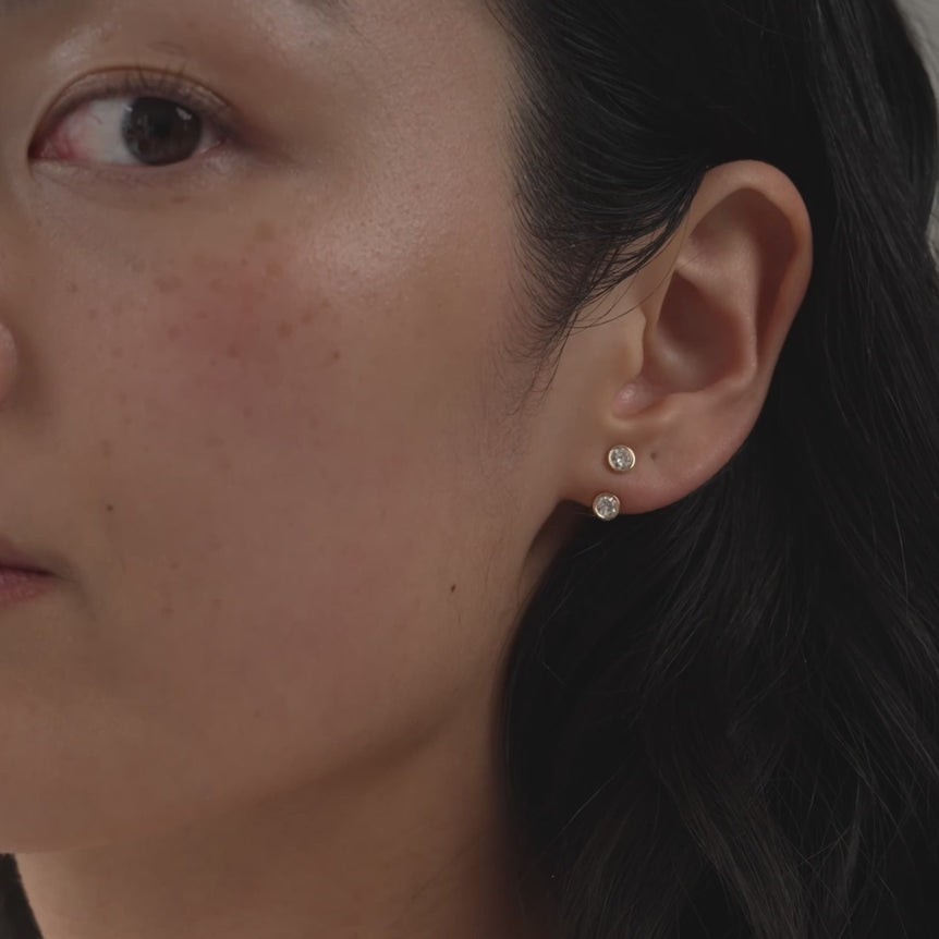 Round Diamond Ear Jacket 14k Solid Gold Minimalist Drop Earring For Stud Bezel Set Sparkling Lab Grown Diamond Earrings 10k 18k Gold Earring