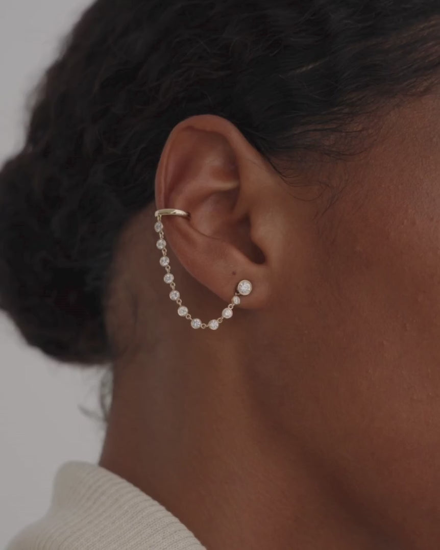 Ear Cuff Connecting Ear Stud Chain Jacket Front Back Ear Chain 14k Gold Enhancer Earring Sparkling Lab Grown Statement Ear Cuff