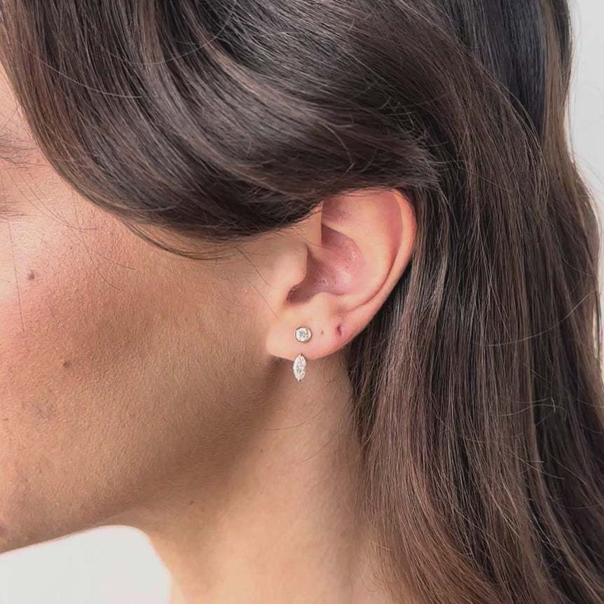 Diamond Ear Jacket 14k Solid Gold Dangle Drop Earring For Stud Sparkling Lab Grown Diamond Earrings Everyday Earring Women