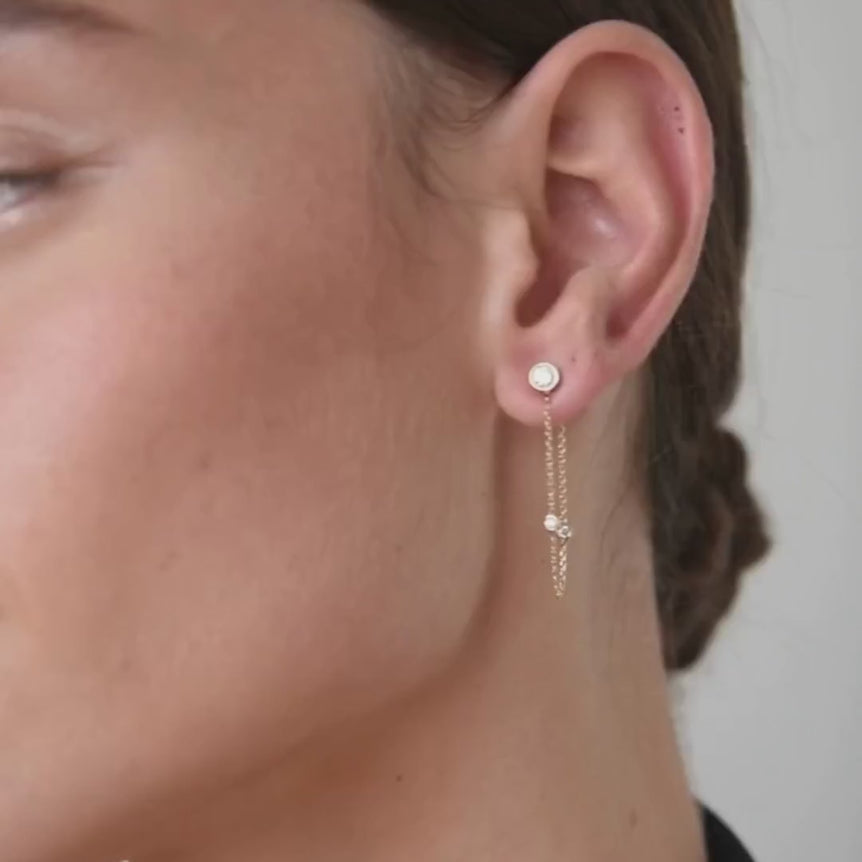 Double Hole Chain Earring Connecting Chain For Stud Front Back Ear Chain 14k Solid Gold Enhancer Earring Sparkling Lab Grown Earring