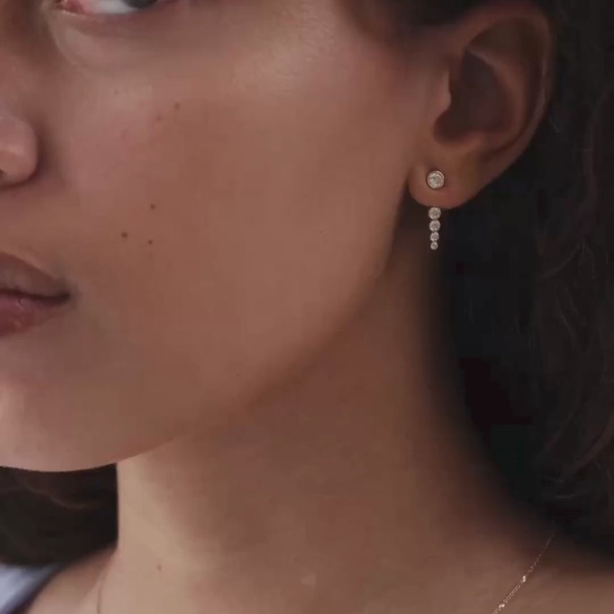 Diamond Ear Jacket 14k Real Solid Gold Dangle Drop Earring For Stud Sparkling Lab Grown Diamond Earrings Gold Everyday Earring Women