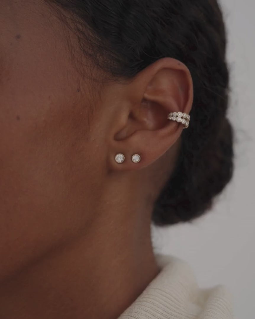 14k Real Solid Gold Round Diamond Ear Cuff Double Row Sparkling Lab Grown Diamond Ear Cuff Dainty Everyday Wear No Piercing Jewelry