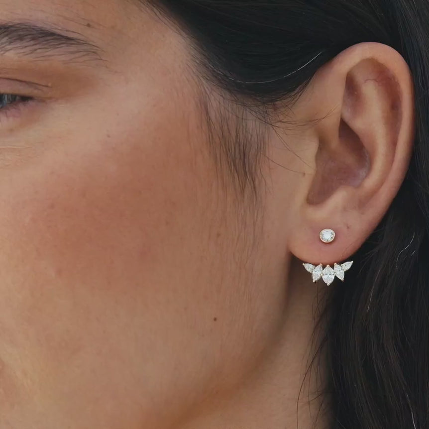 Multi Diamond Ear Jacket 14k Solid Gold Dangle Drop Earring For Stud Sparkling Lab Grown Diamond Earring