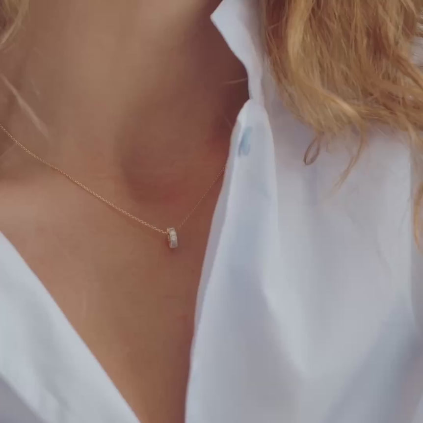 Minimalist Emerald Diamond Rondels Bead Pendant Necklace 14k Real Gold Sparkling Lab Grown Diamond Solitaire Everyday Charm Necklace