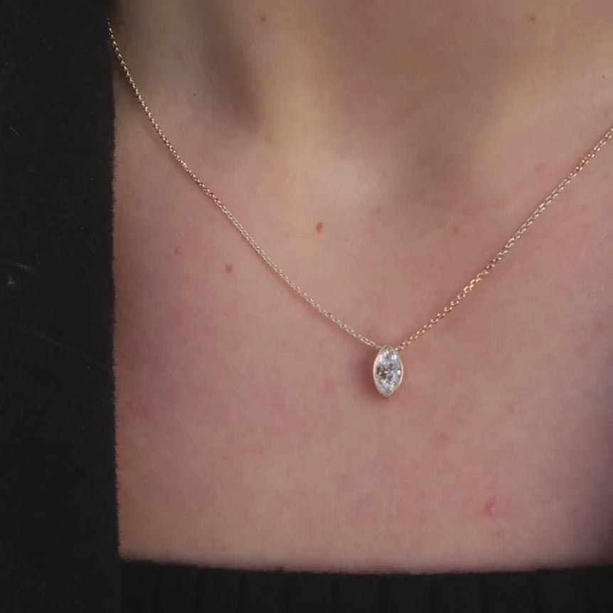 Marquise Diamond Pendant Necklace East West Bezel Set Charm Necklace Lab Grown Dainty Diamond Solitaire Pendant