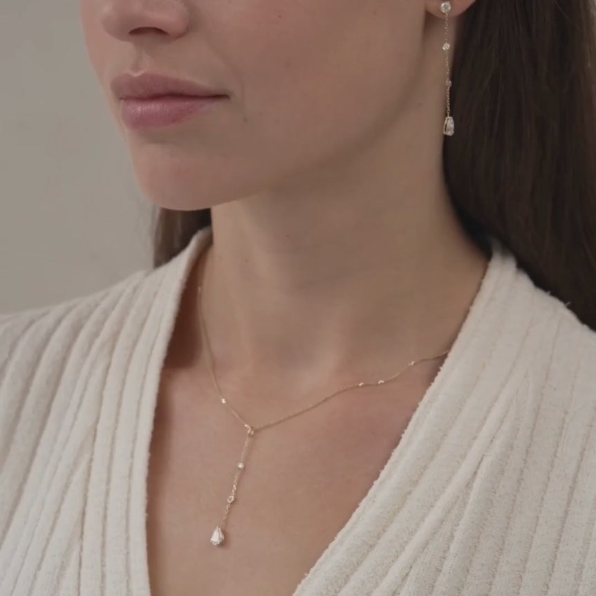 Pear Diamond Dangle Drop Earring Ear Stud Chain Jacket Front Back Ear Jacket 14k Gold Enhancer Gold Earring Sparkling Lab Grown Earring