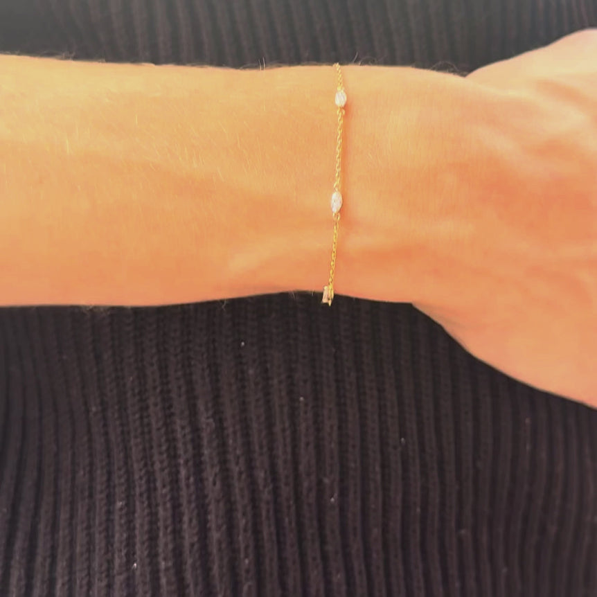 Bezel Set Dainty Diamond Bracelet 14k 18k Real Gold Round Cut Diamond Minimalist Layering Everyday Solitaire Chunky Chain Station Bracelet