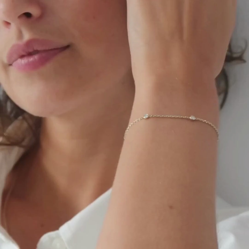 Bezel Set Dainty Diamond Bracelet 14k 18k Real Solid Gold Round Cut Diamond Minimalist Layering Everyday Solitaire Chunky Chain Bracelet