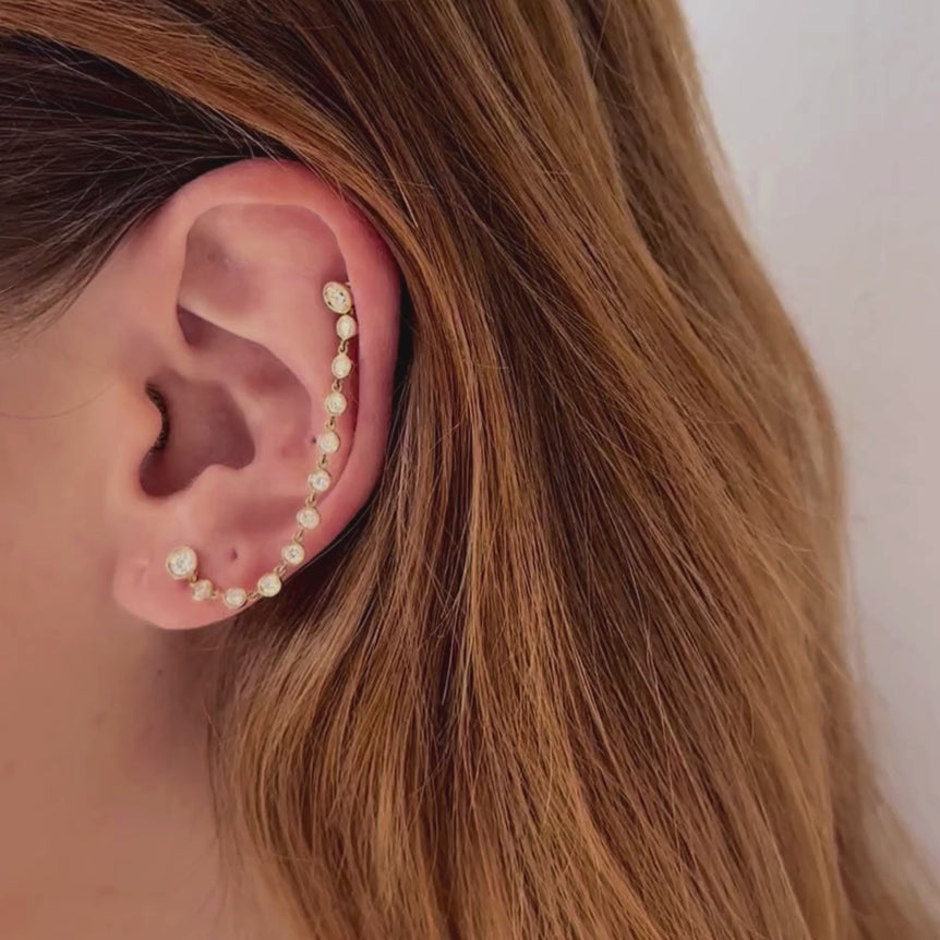 Ear Cuff Connecting Ear Stud Chain Jacket Front Back Ear Chain 14k  Gold Enhancer Earring Sparkling Lab Grown Statement Ear Cuff