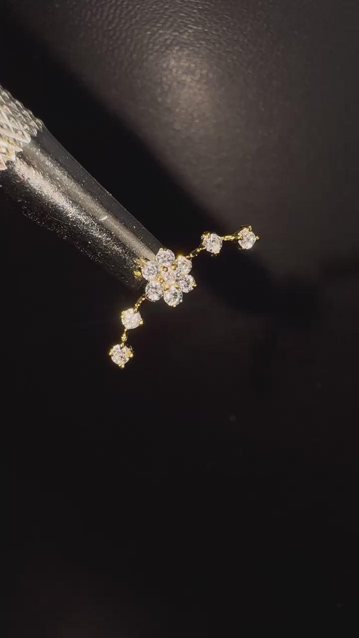 14K Solid Gold Diamond Flower Ear Climber, Curved Flower Climber Earring Curved Flower Ear Crawler